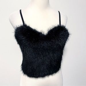 Black Fur Bralette Top